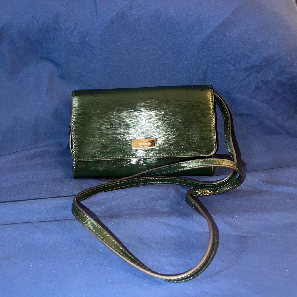 Kate Spade Purse- Green Leather Clutch with Detachable Crossbody Strap